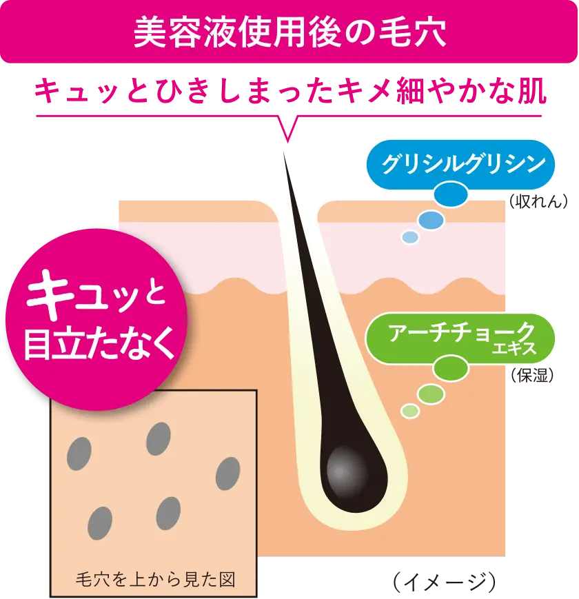 美容液使用後の毛穴肌図イメージ