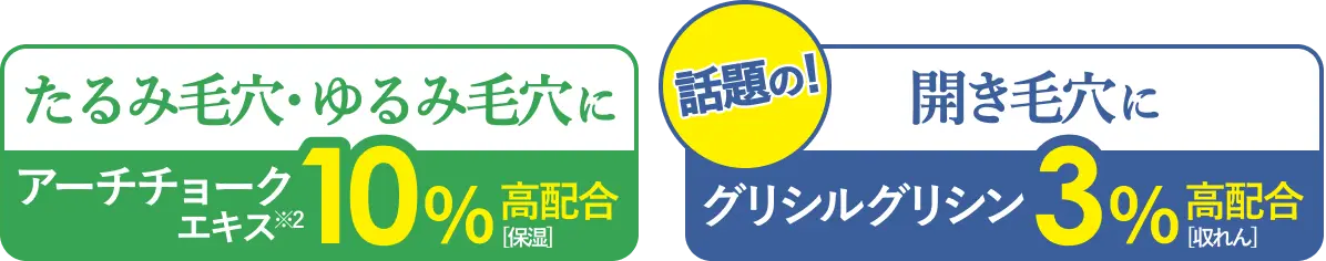 たるみ毛穴・ゆるみ毛穴に アーチチョークエキス10%高配合｜開き毛穴に 話題のグリシルグリシン3%高配合